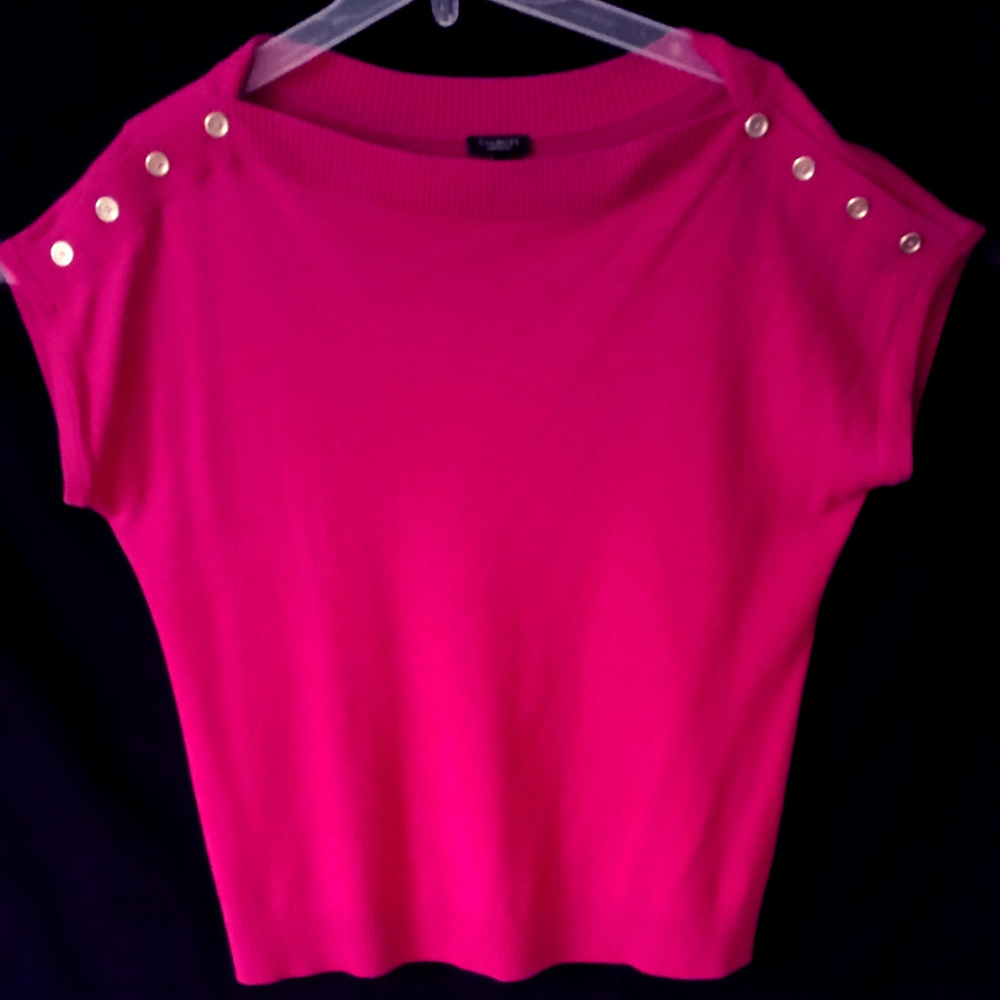 Talbot Pink Boatneck Sweater-Gold Button Accents