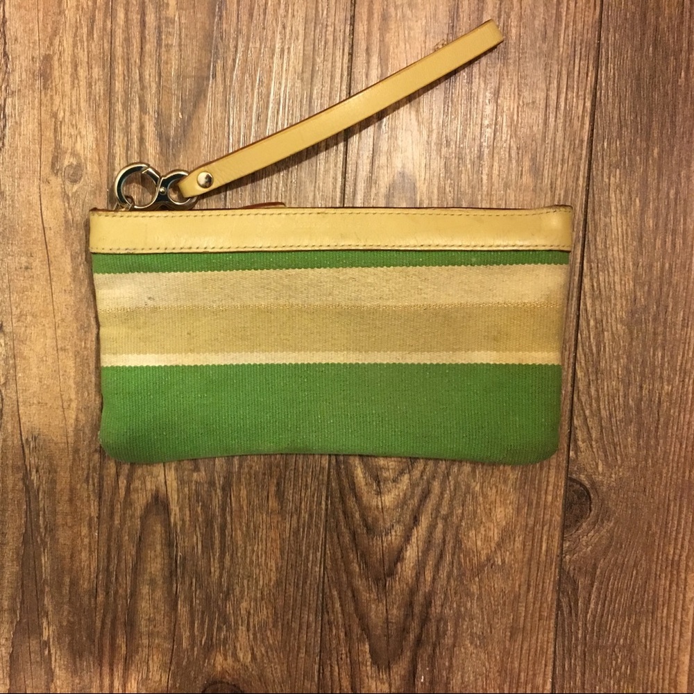 KATE SPADE Green, gold and taupe wristlet