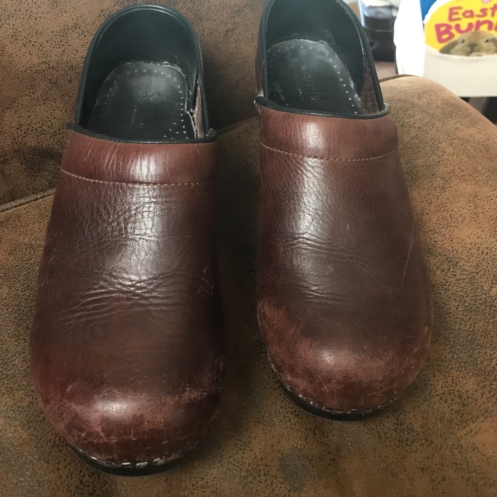 Brown sanita nursing clogs