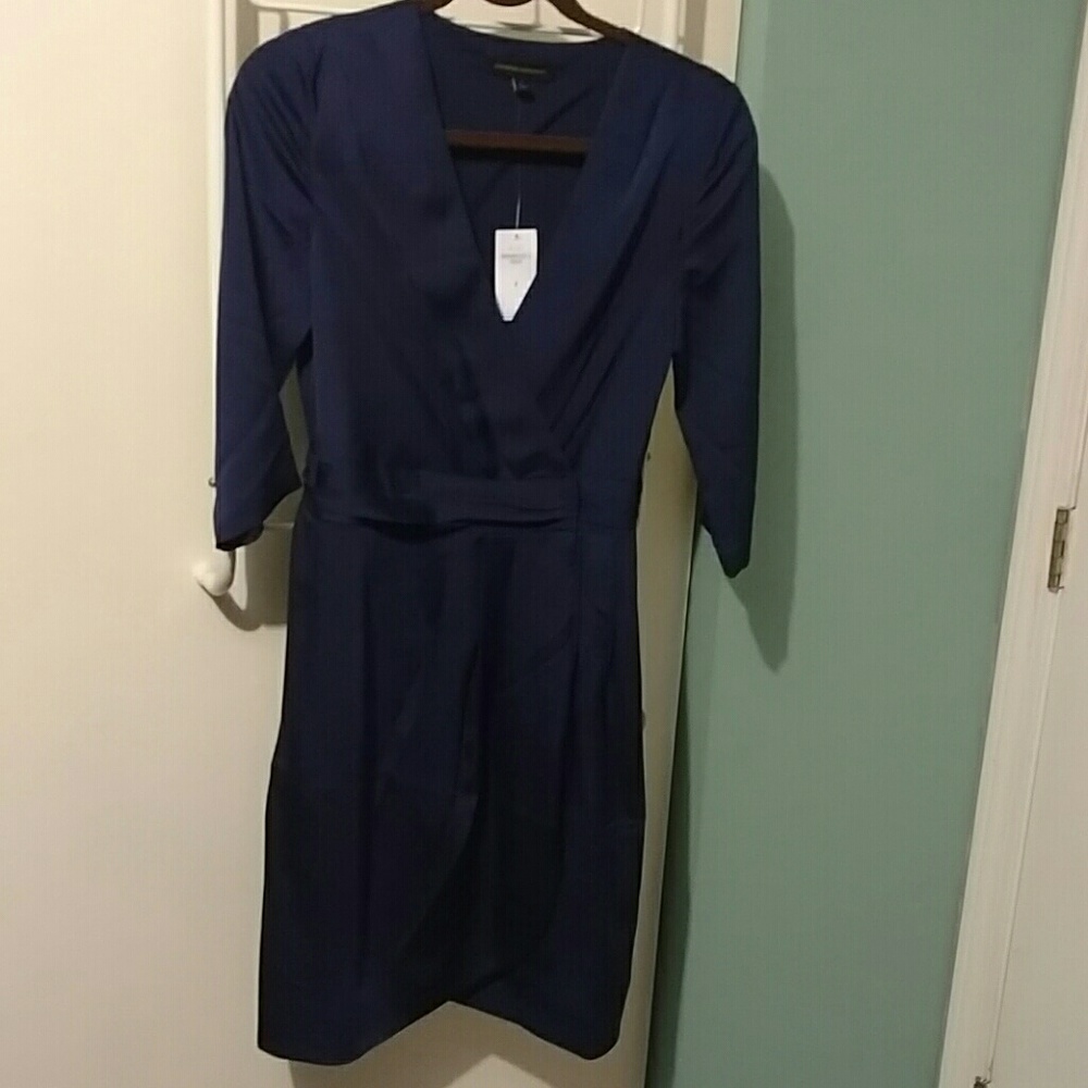 BR satin cobalt/navy blue dress wrap front BOGO50%