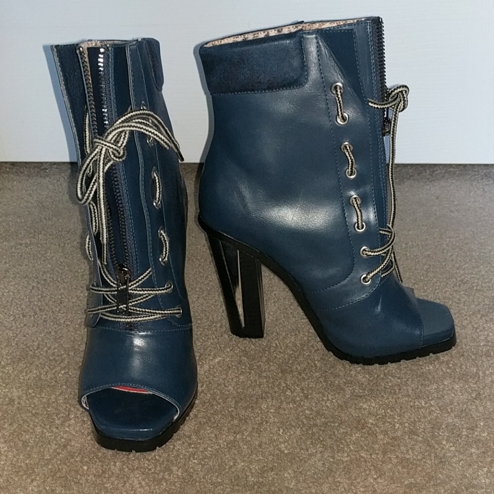 Navy Blue Open Toe Boot
