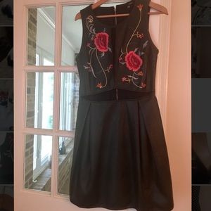 Forest Green Pleather Mini Dress with Embroidery