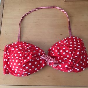 Red White Polka Dot Bandeau Bikini Top Bow Detail Strapless L