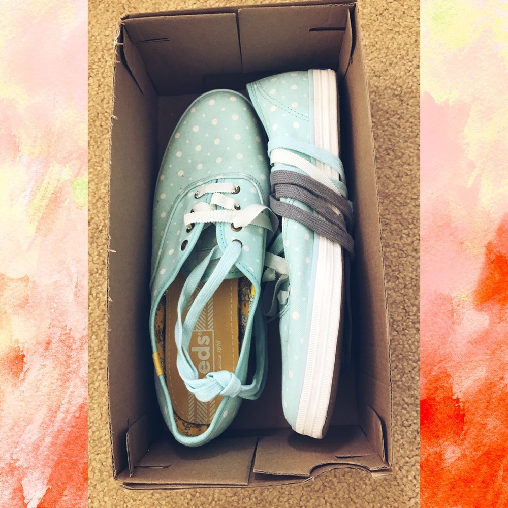 Brand New Aqua Polka Dot Keds