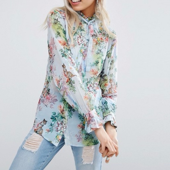 Asos Tops - UK 8 ASOS Tie Neck Floral Tiger Print Blouse