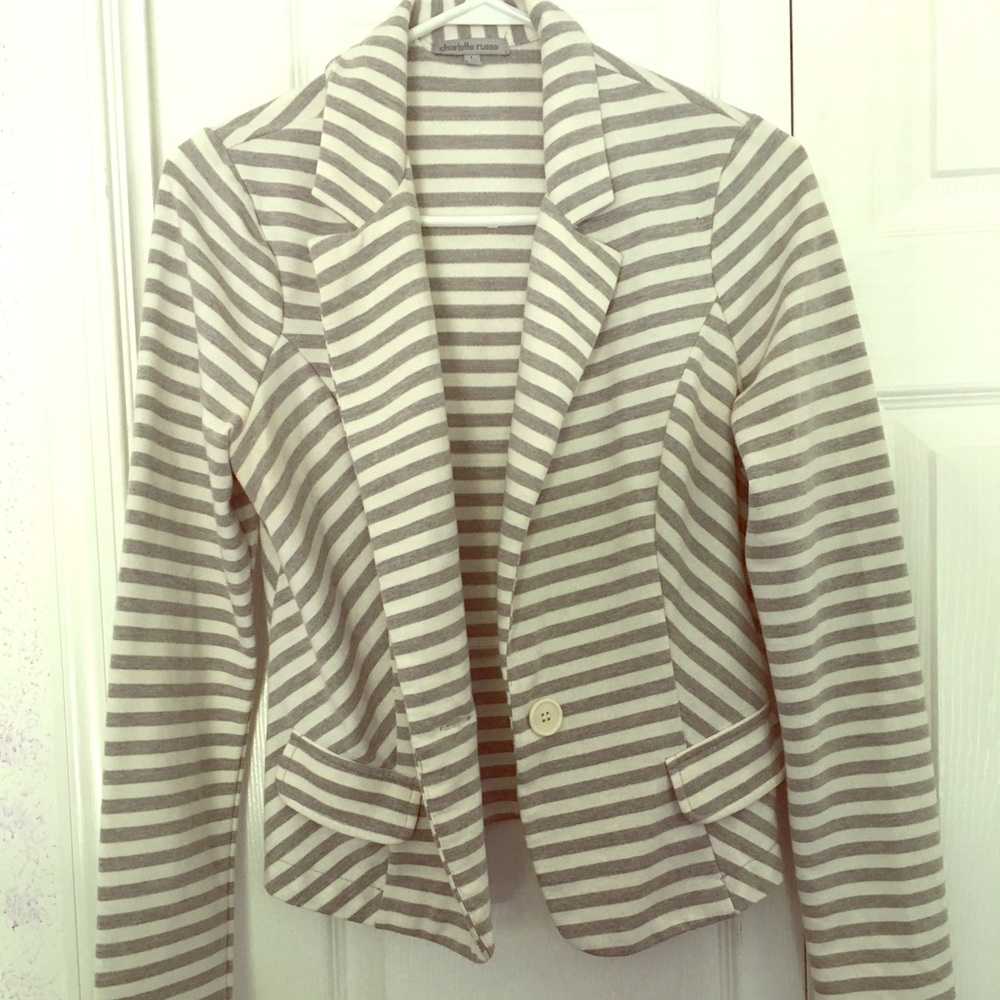 Grey and White Striped Blazer