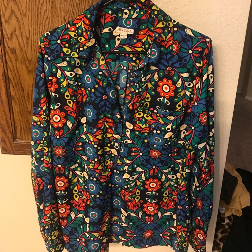 Long sleeve Pheasant patterned blouse Merona XL