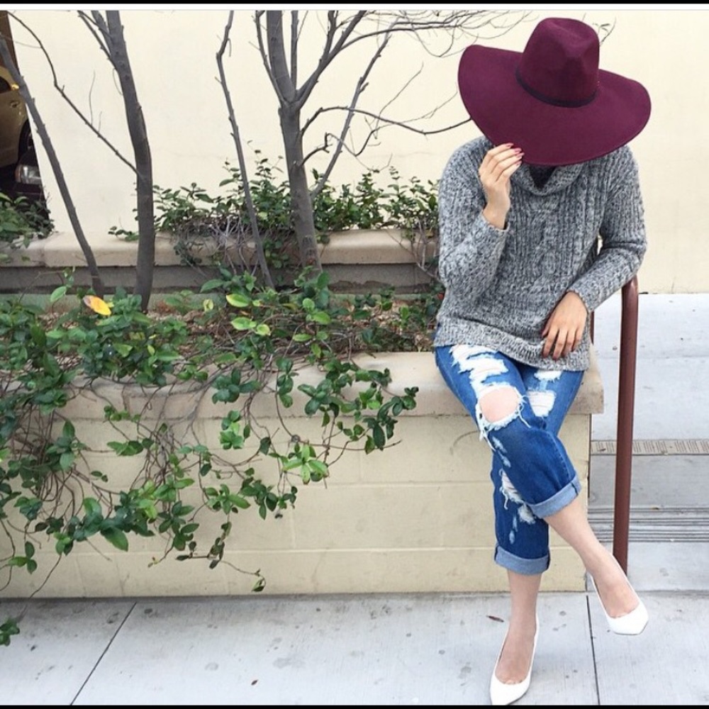 Medium wash distressed boyfriend denim jeans