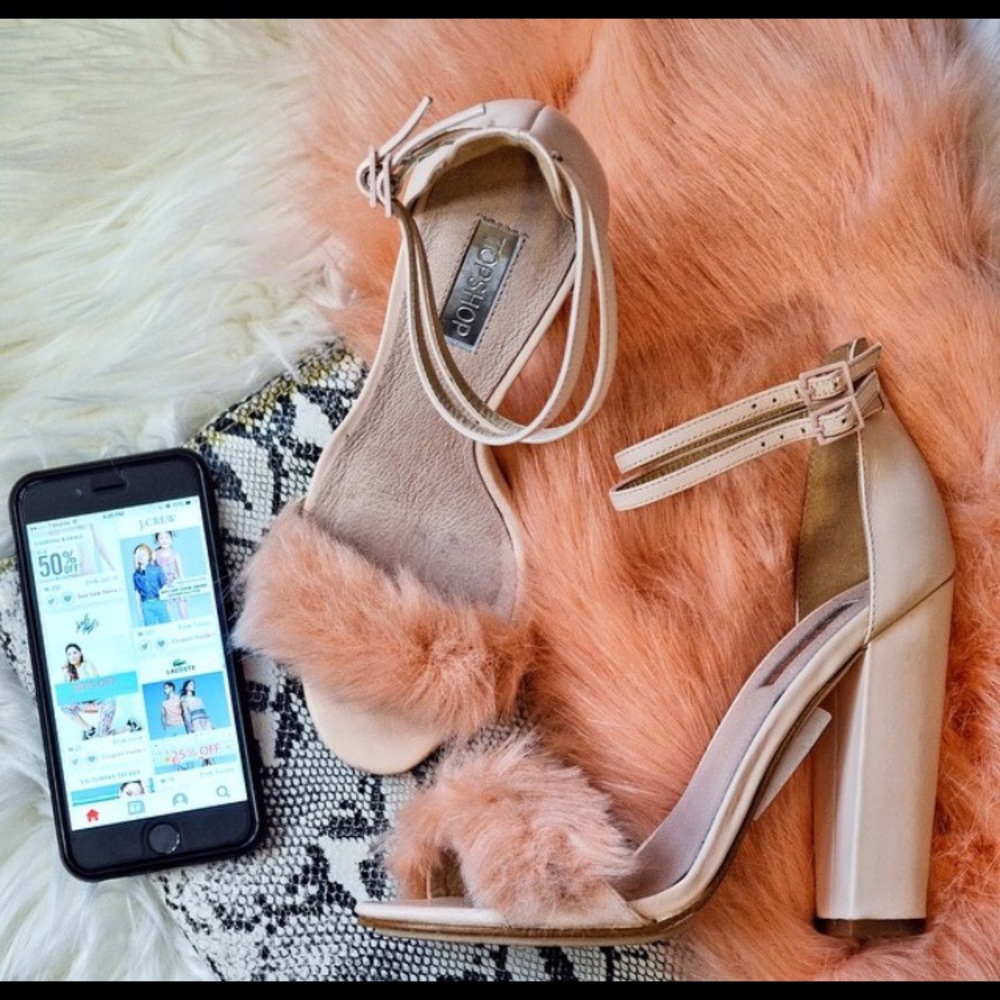 Light pink fur top shop sandal heels