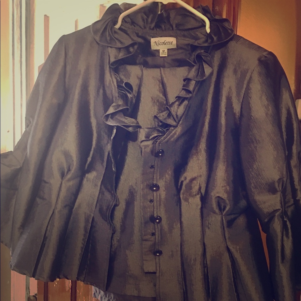 2 piece skirt n jacket silk gray