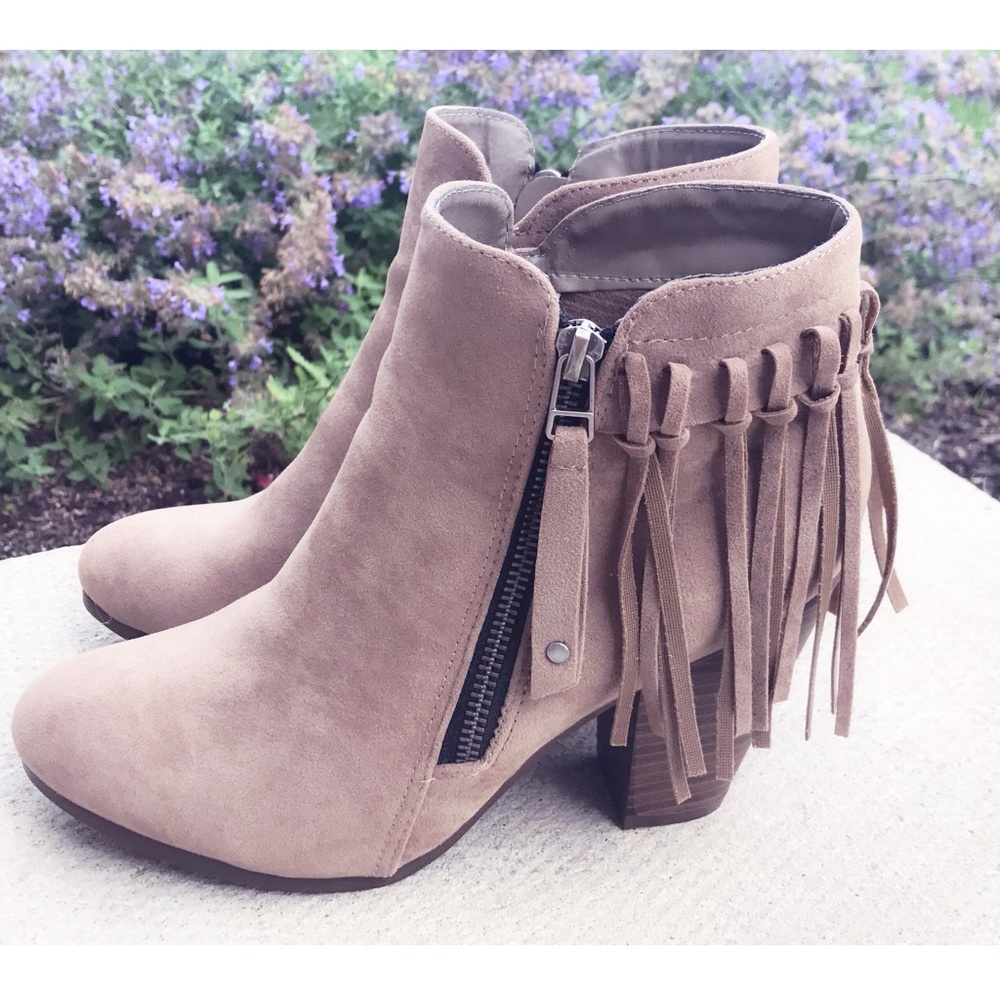 Taupe Fringe Booties ♡