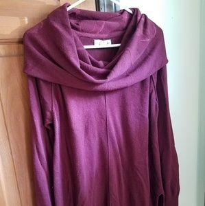 Maroon Cowl Neck Wool Blend Sweater