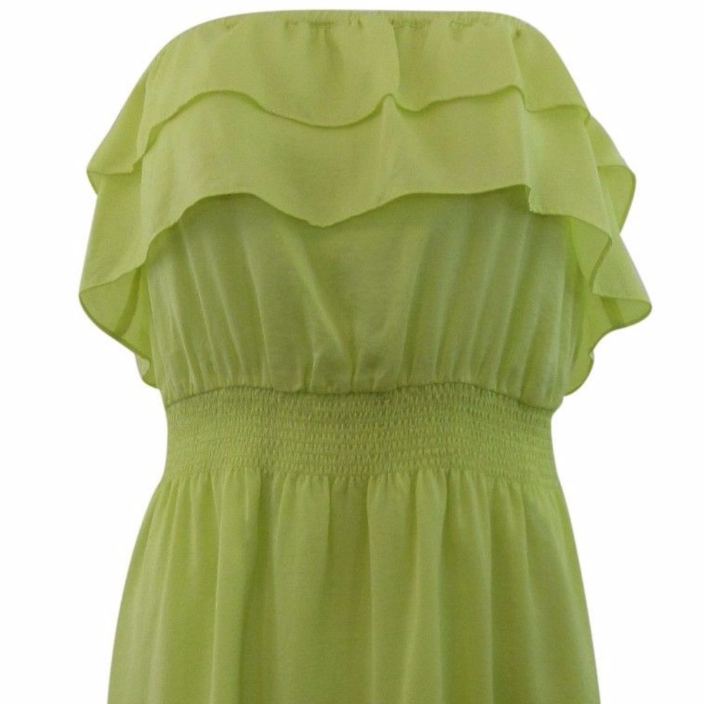 GIANNI BINI Green Yellow Silk Strapless Dress