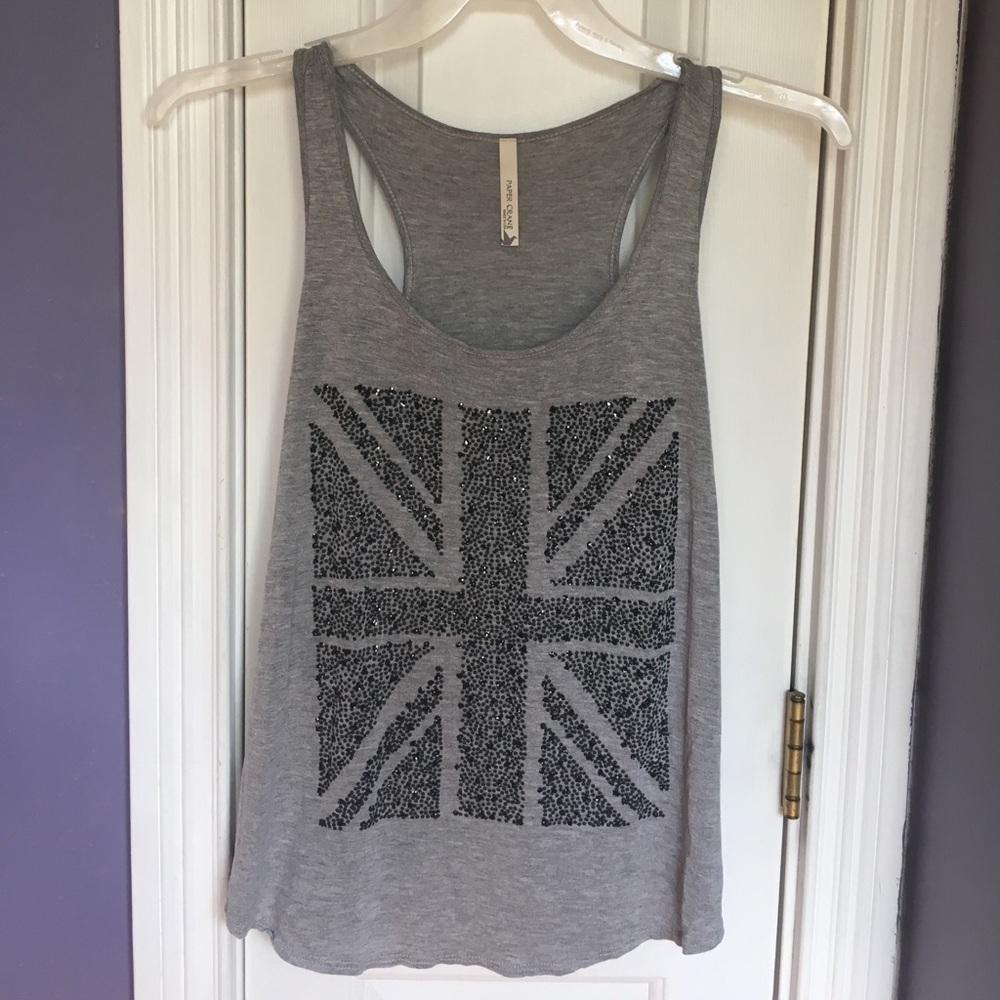 Paper Crane grey tank with black sparkles. Size L