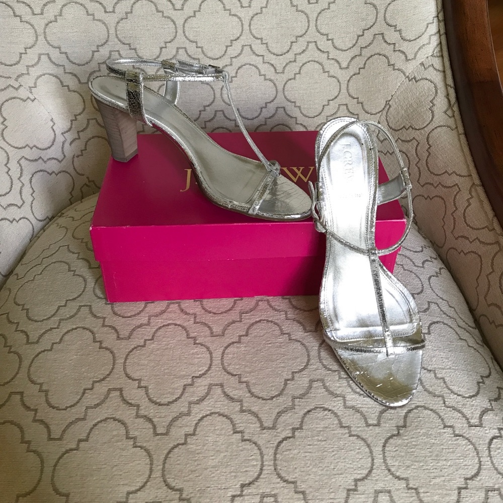 J.Crew Metallic Silver T-strap heels