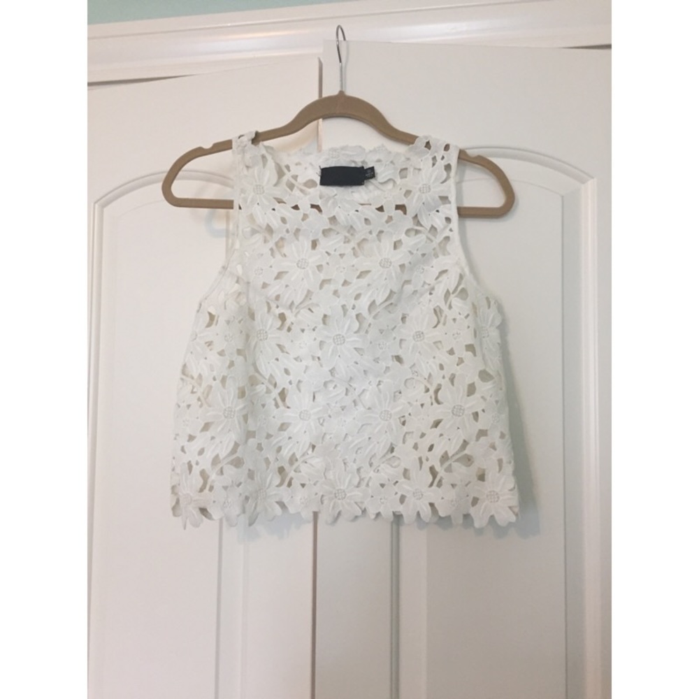 Line & Dot white lace semi-crop top