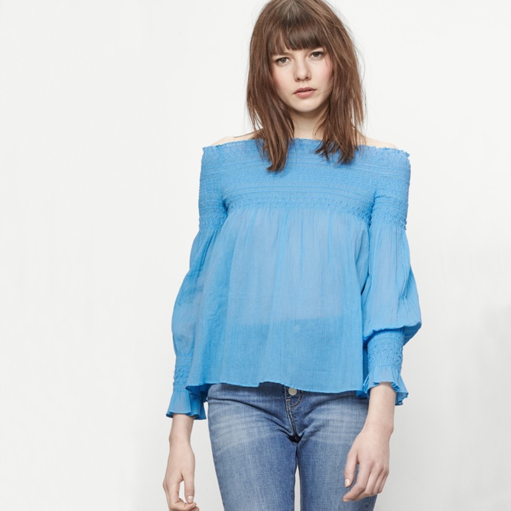 Maje Light Blue Off Shoulder Top