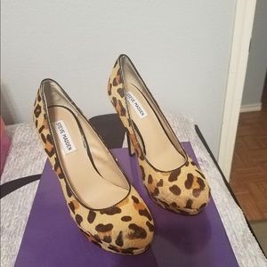 Steve Madden cheetah heels, blue and purple heels.