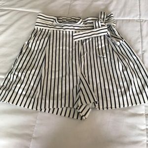 White and Navy Blue stripped shorts with tie