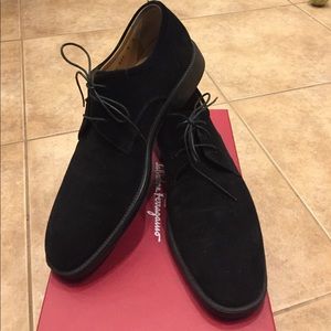 Ferragamo Black suede lace ups. Size 9D