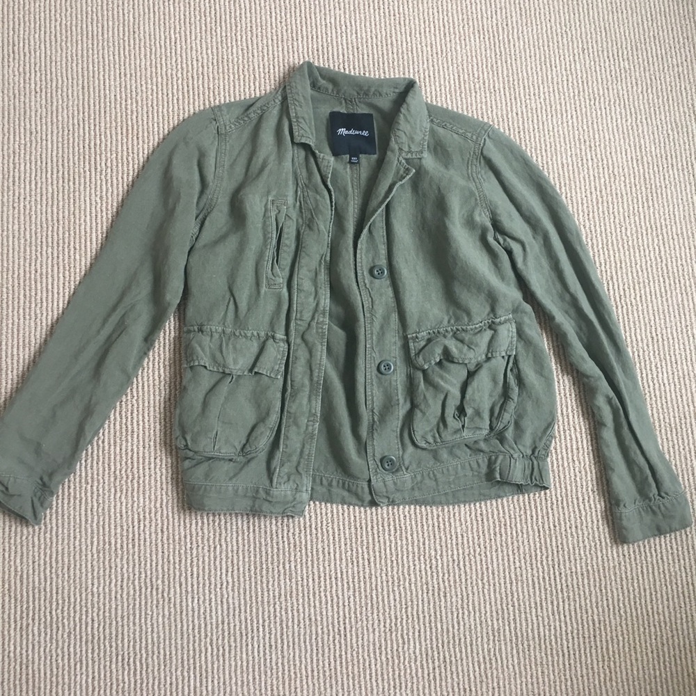 Madewell Army green, linen 3/4 sleeve utility jack