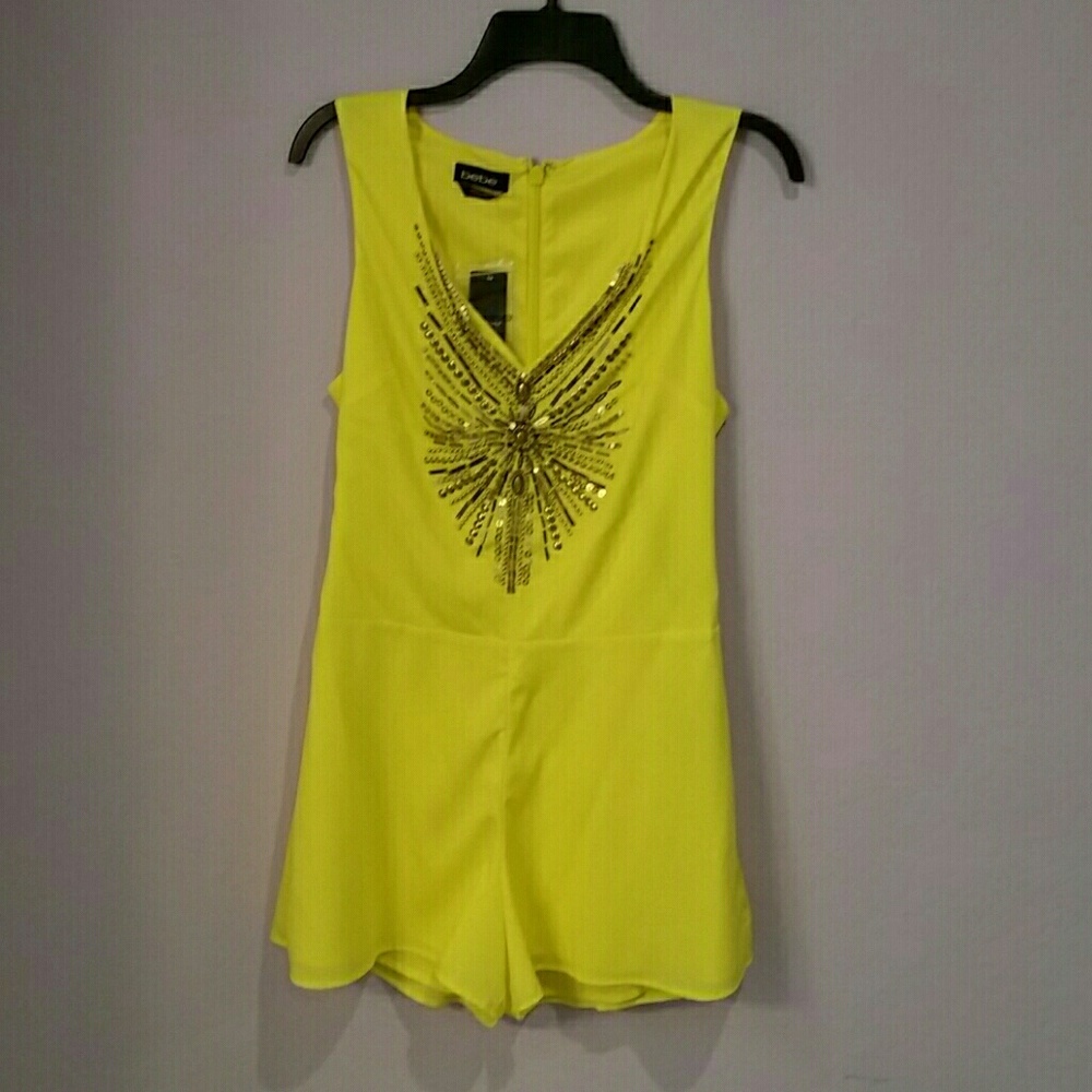 Bebe embellished V neck romper