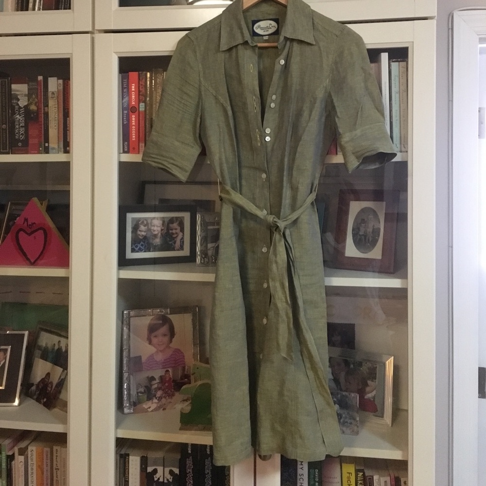 Green/blue linen shirtdress