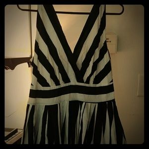 Black and white striped fit and flare dress