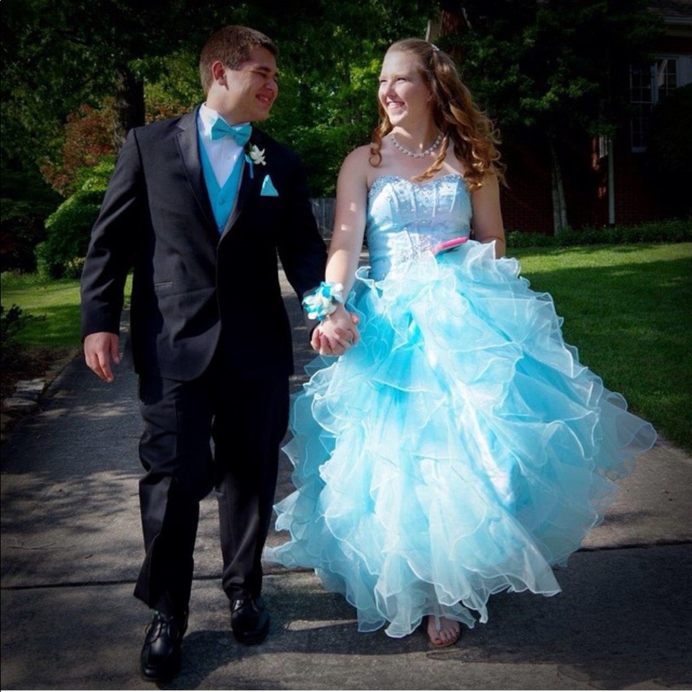 Custom made full length prom dress with ruffles