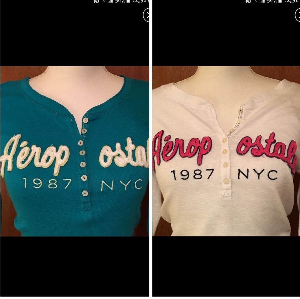 2 Aeropostale shirts Teal & White Gorgeous!