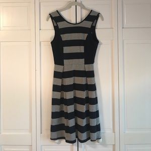 Pixley Fit and Flare Gray and Navy stripe dress