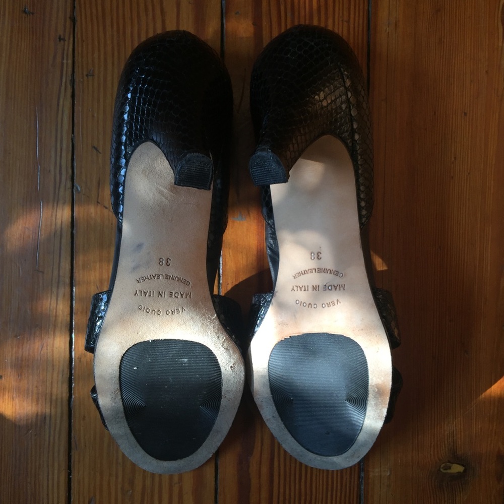 Python-Textured Black Leather Sandals - image 3