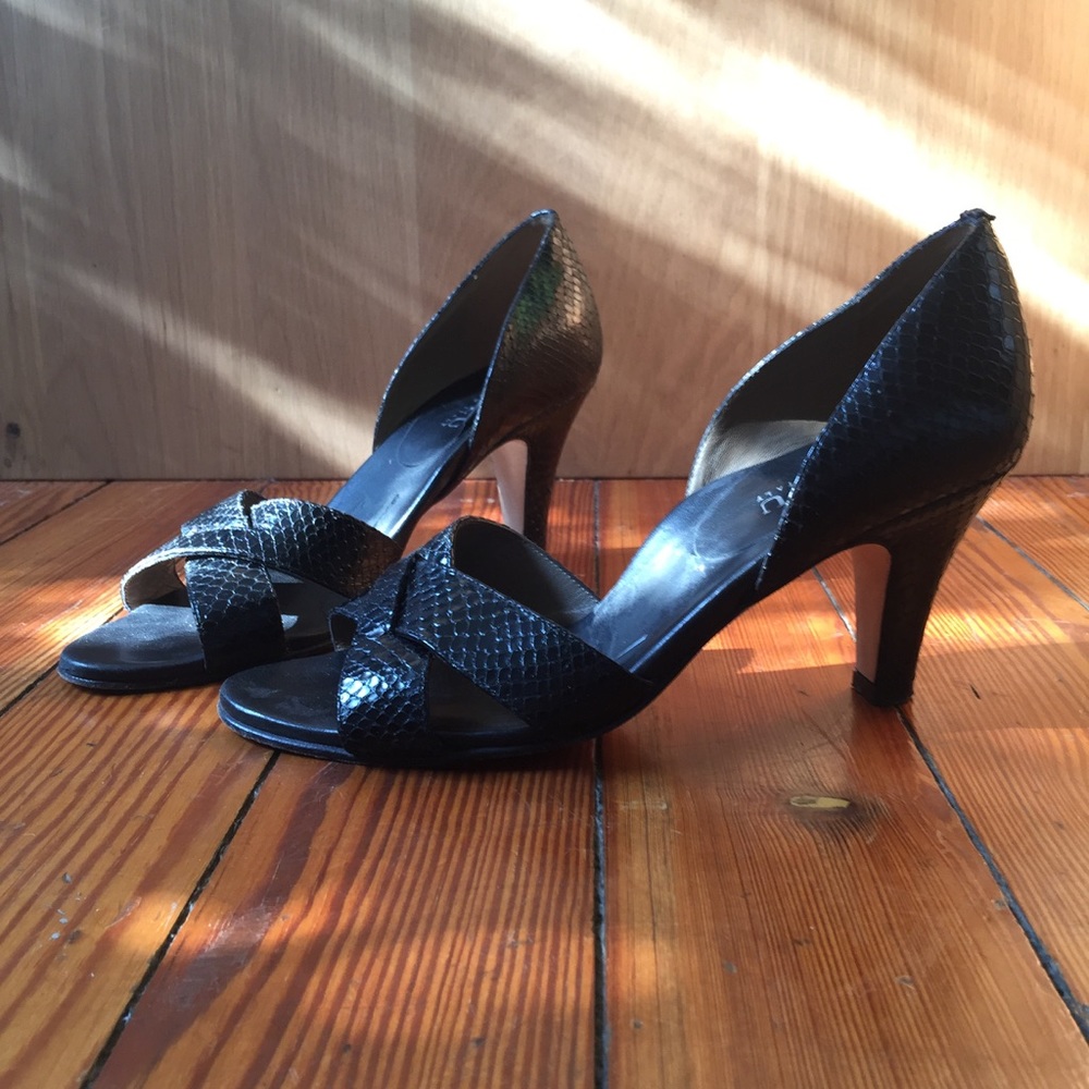 Python-Textured Black Leather Sandals - image 4