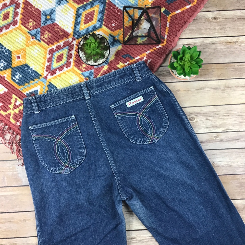 Vintage 1970s Ultra High Rise Wide Leg Disco Jeans - Picture 1 of 7
