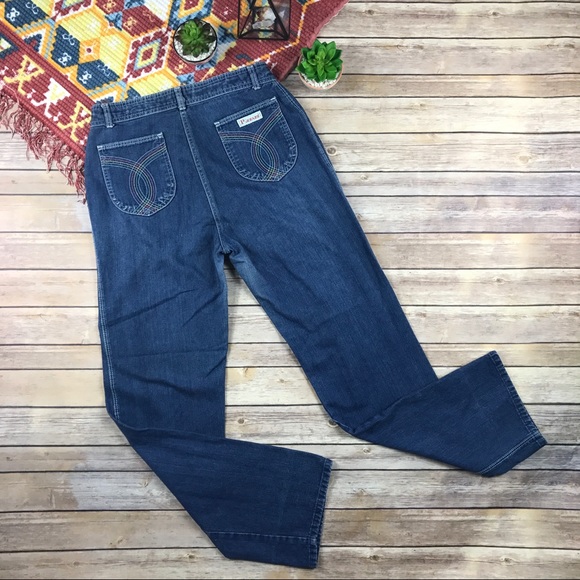 Vintage 1970s Ultra High Rise Wide Leg Disco Jeans - Picture 2 of 7