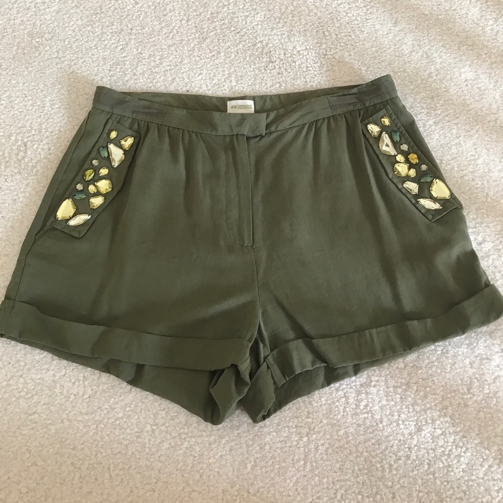 H&M olive green shorts with gems