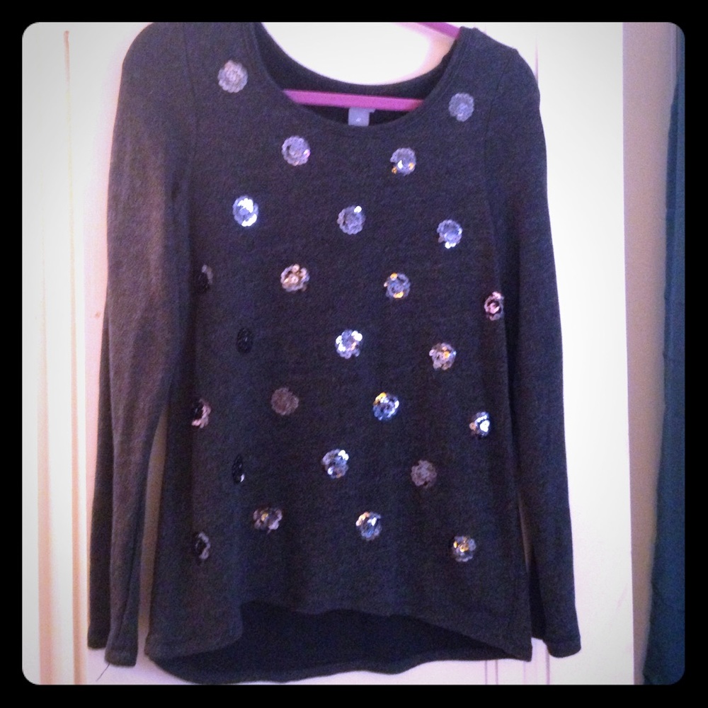Aerie Dark Grey Sequin Scoop Neck Sweater