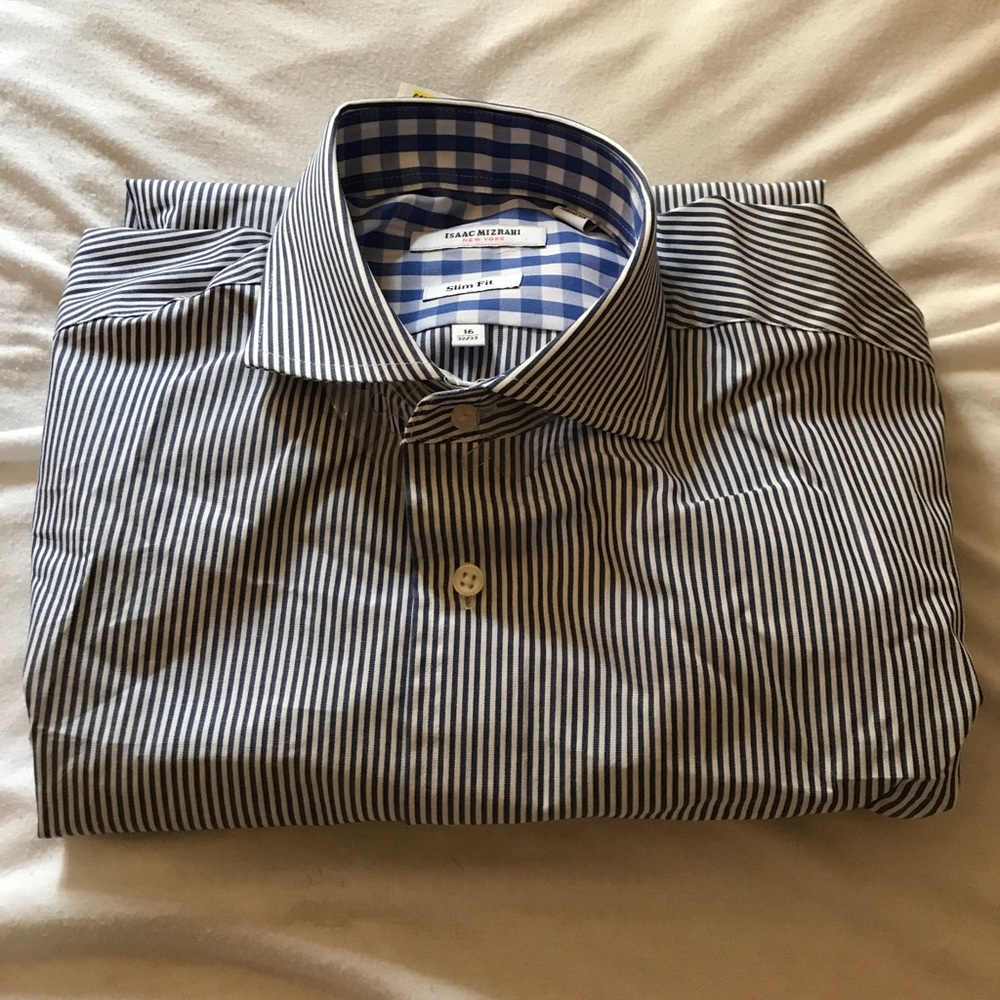 Issac Mizrahi blue striped long-sleeved shirt