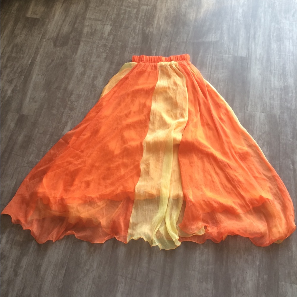 Orange and yellow color block maxi skirt