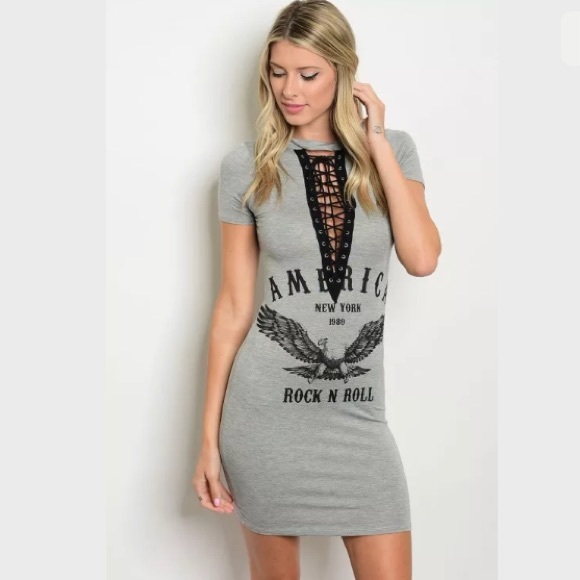 Dresses & Skirts - ❤️ Rock Bodycon Gray Lace Up Mini Sexy Dress