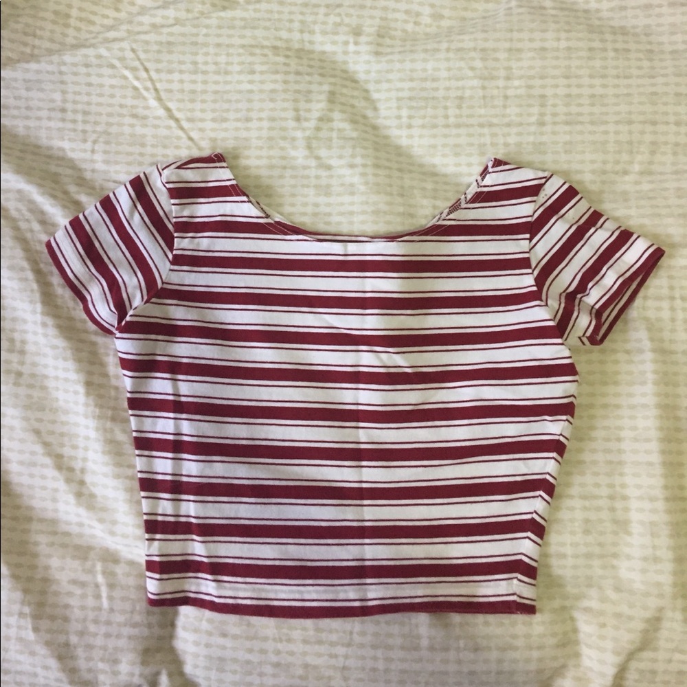 Red & White Striped Crop Top