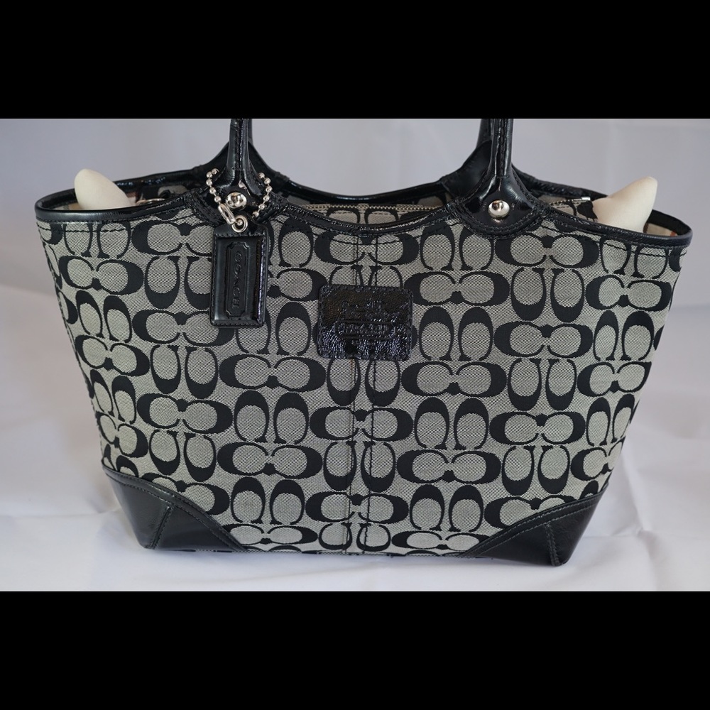 Coach Signature and Patent Trim Tote
