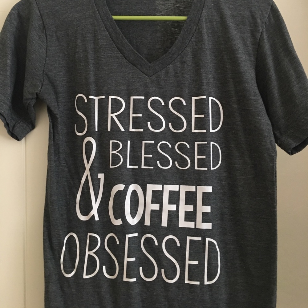 Stressed, blessed and coffee obsessed v-neck