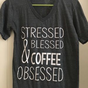 Stressed, blessed and coffee obsessed v-neck