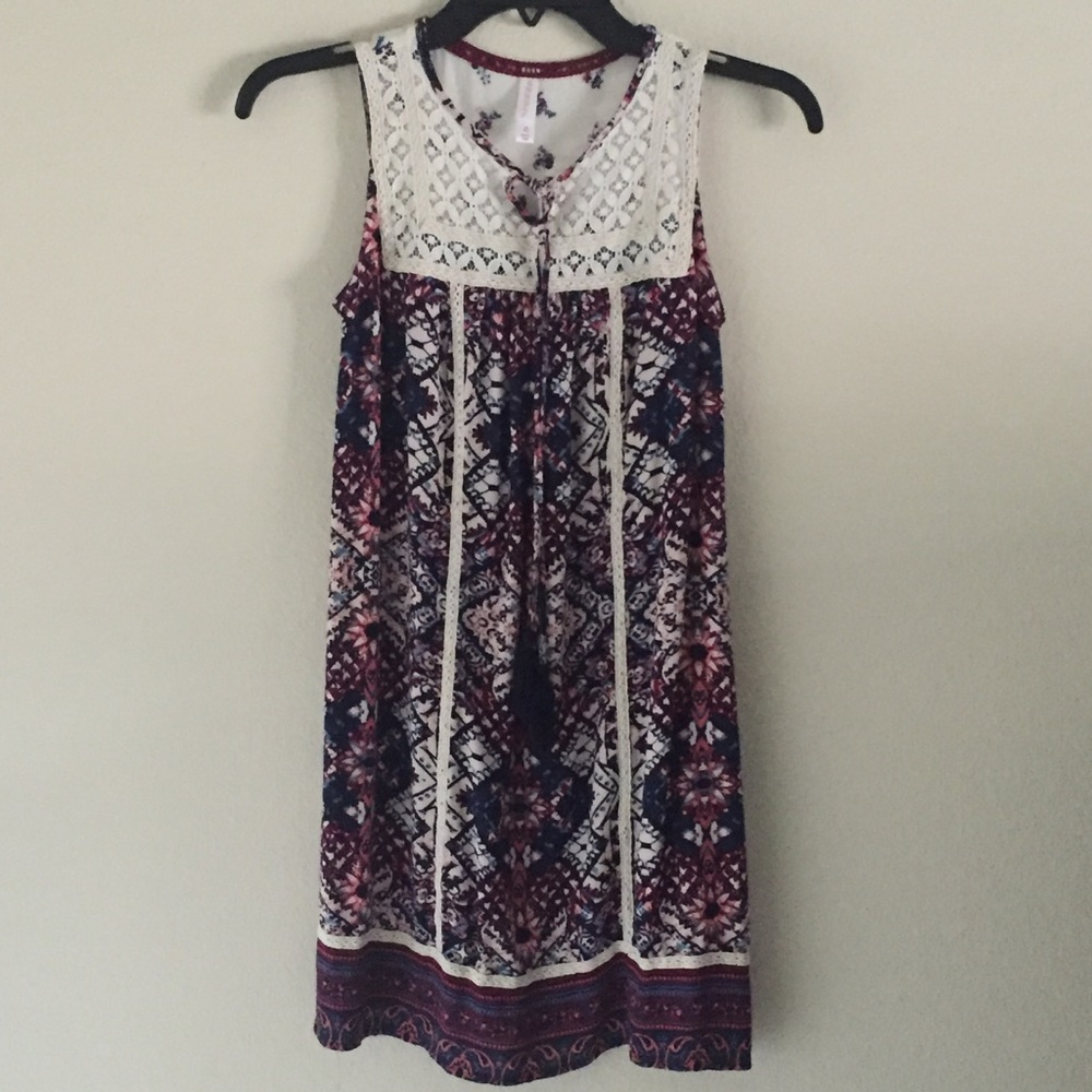 Women's front lace bib shift dress with tassel tie