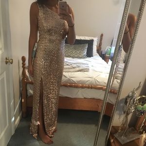 Brand new, floor length rose gold gown