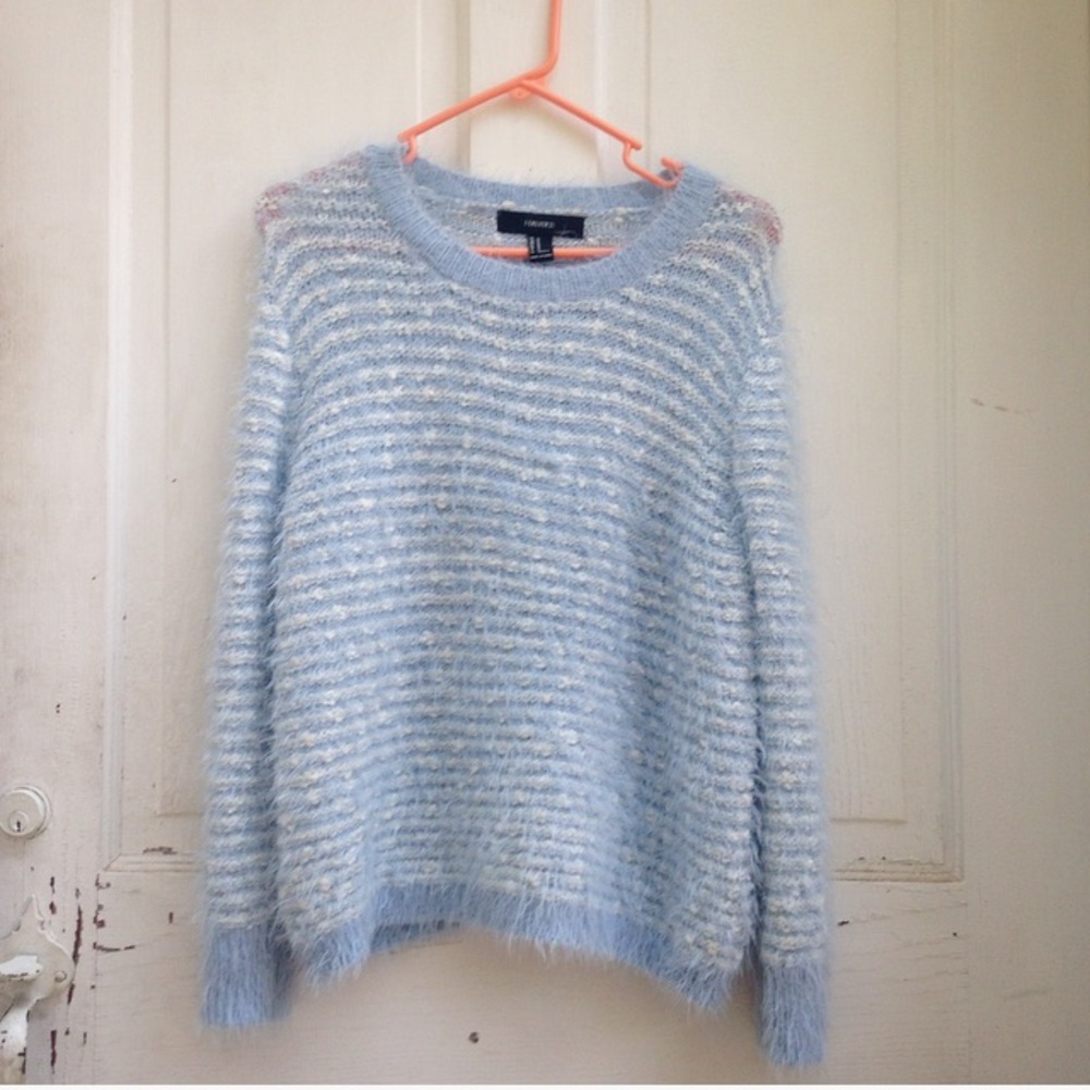 ❗️Fuzzy Soft Striped Blue Forever 21 Sweater