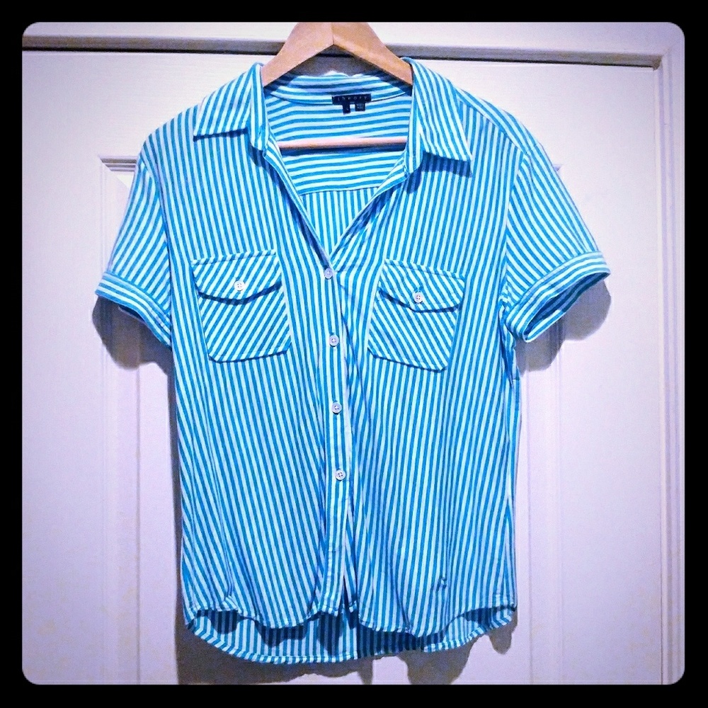 Gorgeous Theory Cotton Blue & White Polo Shirt! L