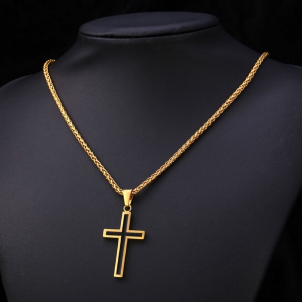 New 18k gold cross necklace for men women