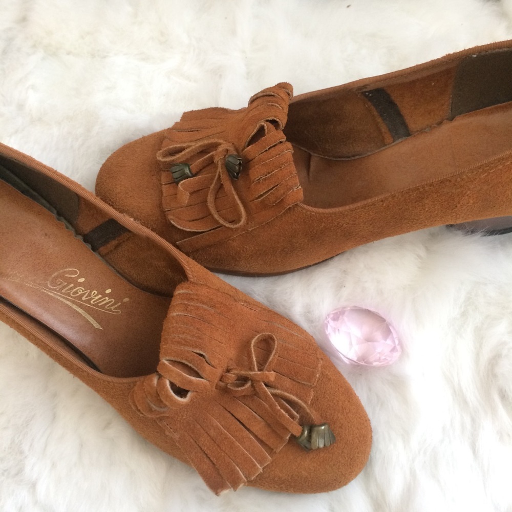 Vintage designer tassel loafer block high heels